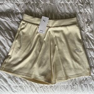Puma Stripped Cream Sz Small Althletic Elastic Waist Sporty Cotton Shorts